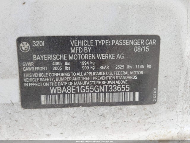 BMW 320i 2016 WBA8E1G55GNT33655 Image 9