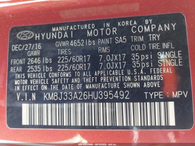 2017 HYUNDAI TUCSON KM8J33A26HU395492 Photo 8