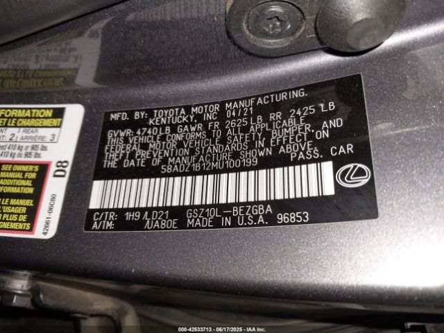 2021 LEXUS ES 350 58ADZ1B12MU100199 Photo 8