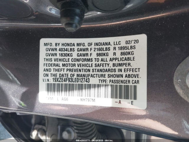19XZE4F93LE012743 Honda leb6