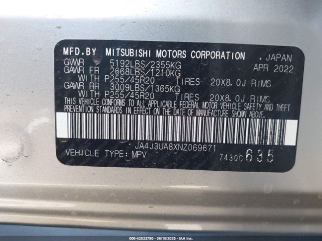 2022 MITSUBISHI OUTLANDER JA4J3UA8XNZ069671 Photo 8