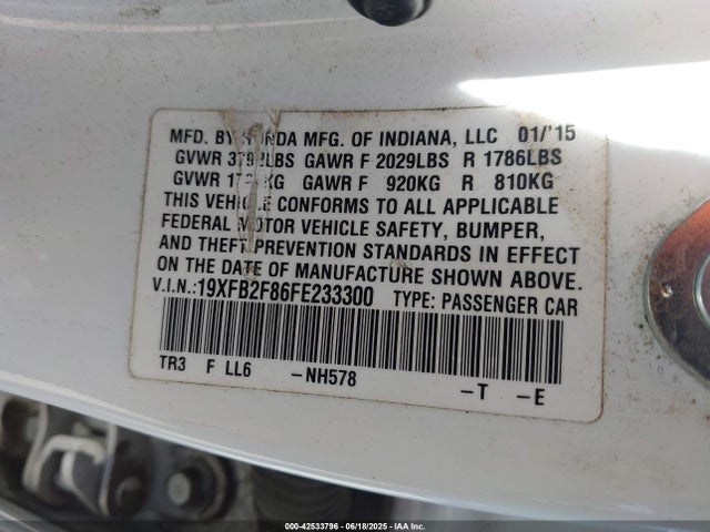 Honda r18z1 2015 19XFB2F86FE233300 Image 9