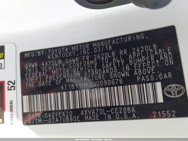 4T1B11HK0JU090676 Toyota a25a-fks