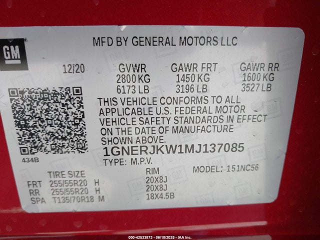 Chevrolet lfy 2021 1GNERJKW1MJ137085 Image 9