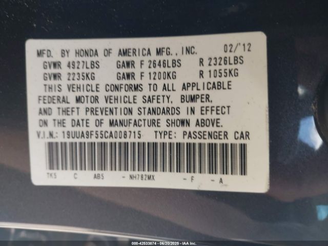 2012 ACURA TL 19UUA9F55CA008715 Photo 8