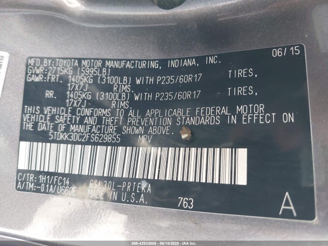 5TDKK3DC2FS629855 Toyota 2gr-fks