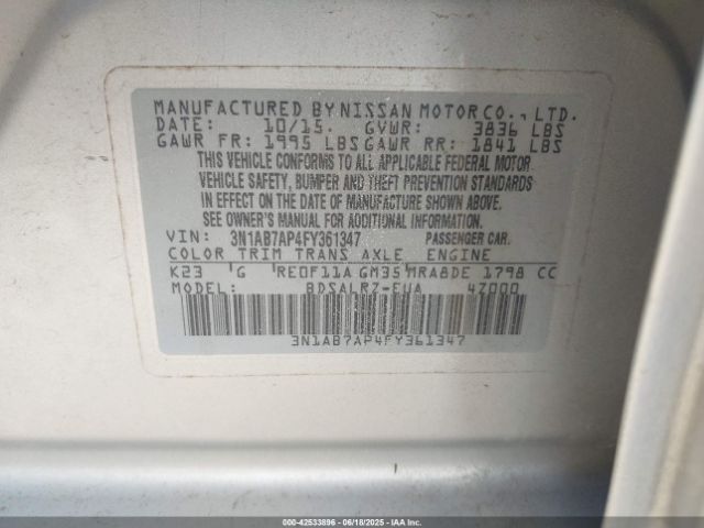 3N1AB7AP4FY361347 Nissan Sentra