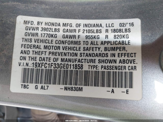 19XFC1F33GE011858 Honda l15b7