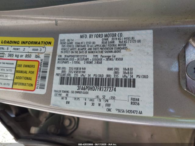3FA6P0HD7FR127274 Ford FUSION SE