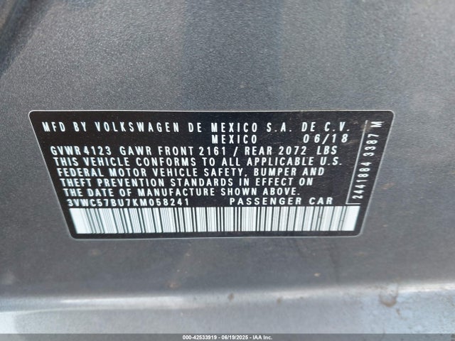 3VWC57BU7KM058241 Volkswagen 1.4 tsi