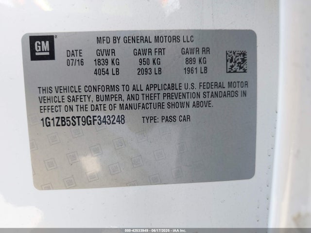 1G1ZB5ST9GF343248 Chevrolet lfv - di: direct injection, vvt, gen1 gmna