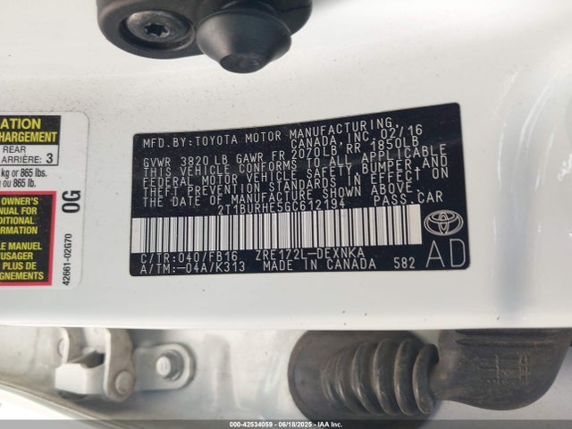 2T1BURHE5GC612194 Toyota 2zr-fe