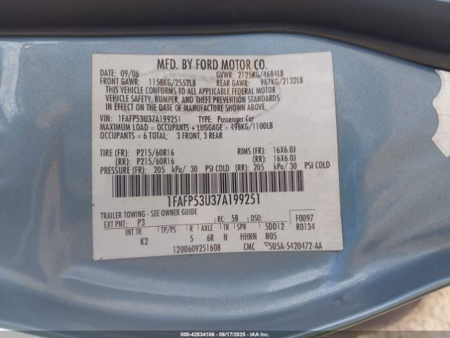 2007 FORD TAURUS 1FAFP53U37A199251 Photo 8