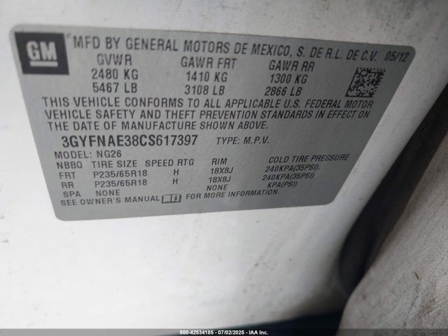 2012 CADILLAC SRX 3GYFNAE38CS617397 Photo 8