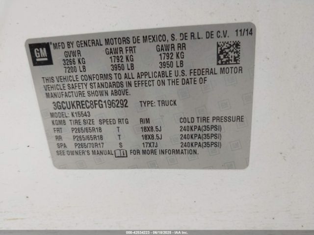 3GCUKREC8FG196292 Chevrolet l83 - vvt, active fuel management, aluminum