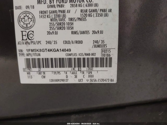 1FM5K8GT4KGA14049 Ford 3.5l gtdi