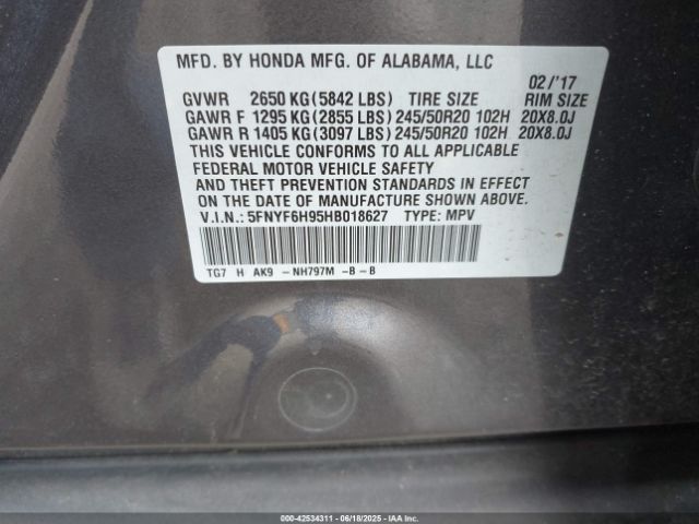 5FNYF6H95HB018627 Honda j35y6