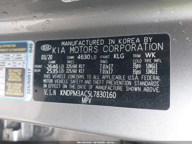 KNDPM3AC5L7830160 KIA gdi theta ii