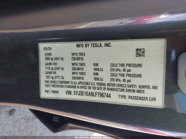 Tesla MODEL 3 2020 5YJ3E1EA9LF796744 Image 9