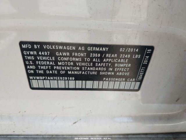 2014 VOLKSWAGEN CC WVWBP7AN7EE529169 Photo 8