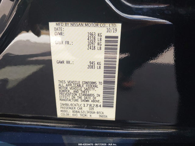 Nissan Altima Sr Fwd 2020 1N4BL4CV7LC178284 Image 9