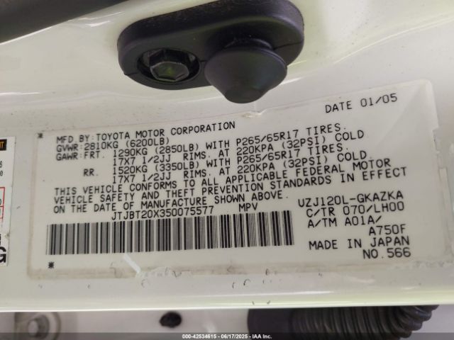 2005 LEXUS GX 470 JTJBT20X350075577 Photo 8