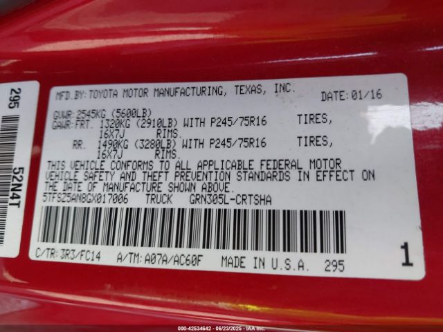 5TFSZ5AN8GX017006 Toyota 2gr-fks