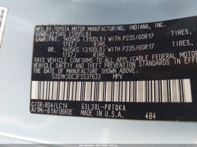 2015 TOYOTA SIENNA 5TDYK3DC3FS537633 Photo 8