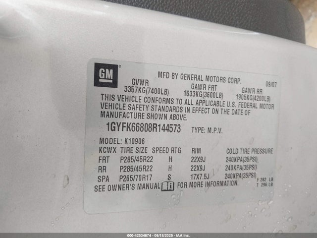 2008 CADILLAC ESCALADE ESV 1GYFK66808R144573 Photo 8