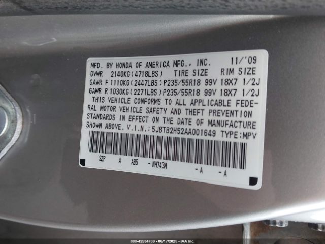 2010 ACURA RDX 5J8TB2H52AA001649 Photo 8