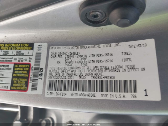 5TFAX5GN3JX115571 Toyota 2tr-fe