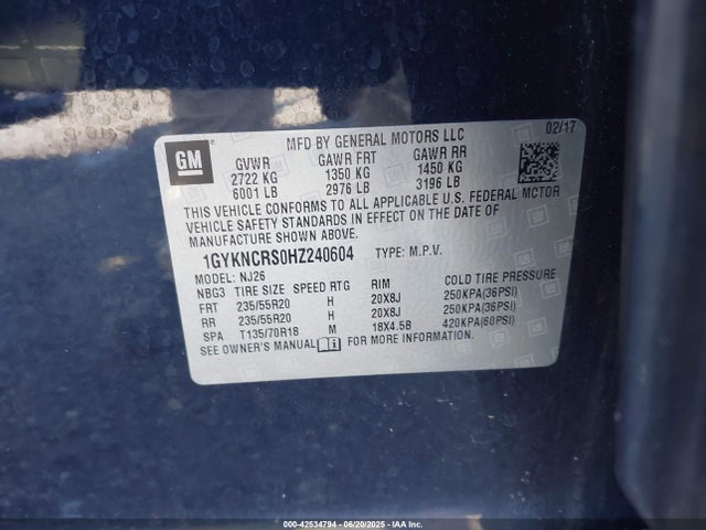 2017 CADILLAC XT5 1GYKNCRS0HZ240604 Photo 8