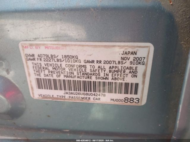 2008 MITSUBISHI LANCER JA3AU26U68U042478 Photo 8
