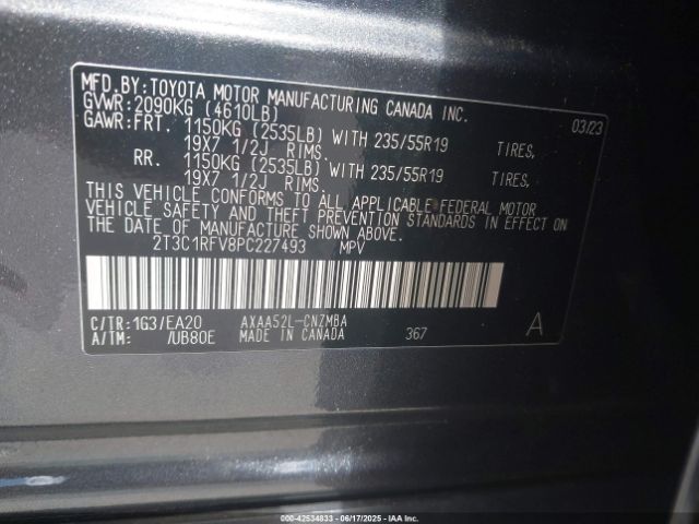 2T3C1RFV8PC227493 Toyota Rav4 Xle Premium