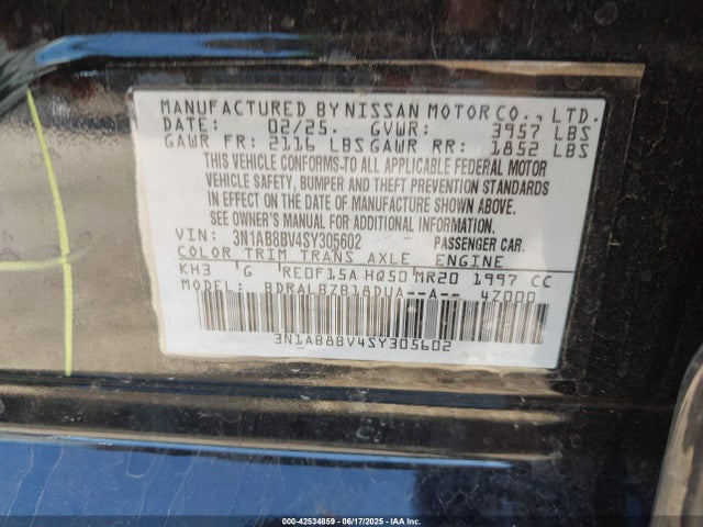 3N1AB8BV4SY305602 Nissan 2025