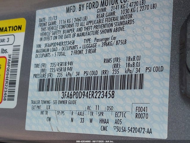 3FA6P0D94ER223458 Ford Fusion