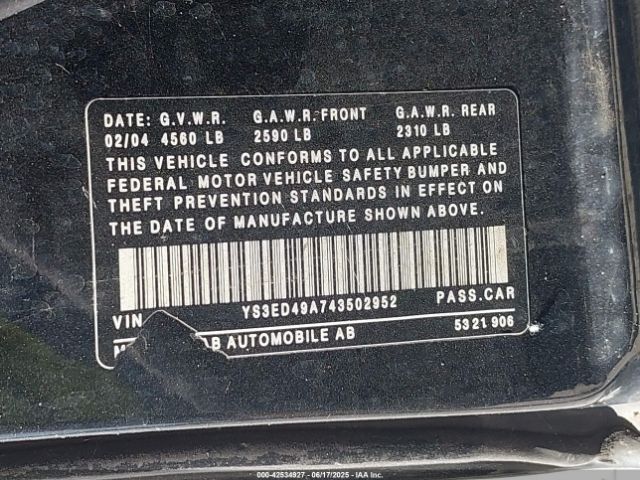 2004 SAAB 9-5 YS3ED49A743502952 Photo 8