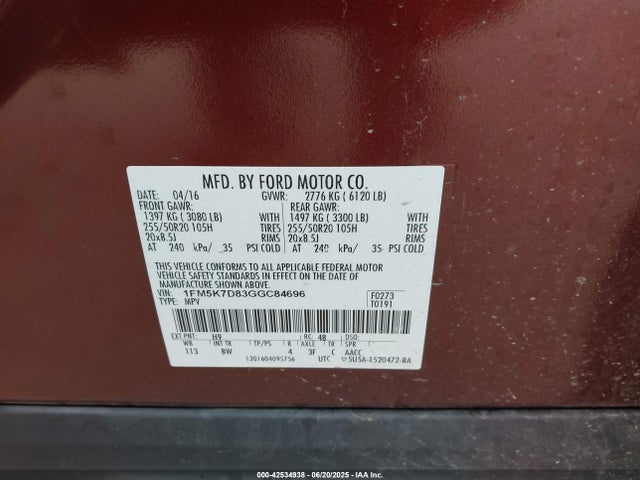 1FM5K7D83GGC84696 Ford 2016