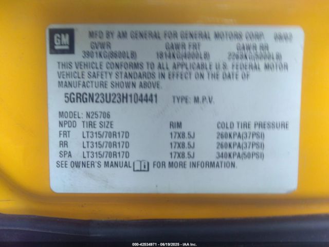 2003 HUMMER H2 5GRGN23U23H104441 Photo 8