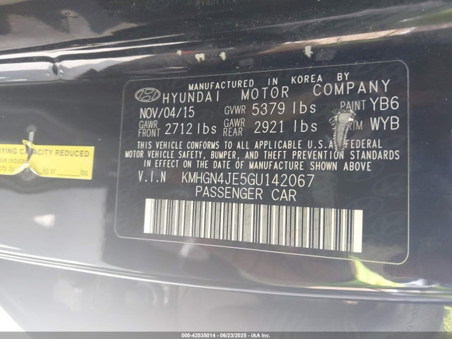 KMHGN4JE5GU142067 Hyundai dohc gdi lambda ii