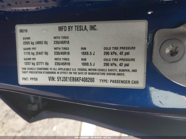 2019 TESLA MODEL 3 5YJ3E1EB6KF408280 Photo 8