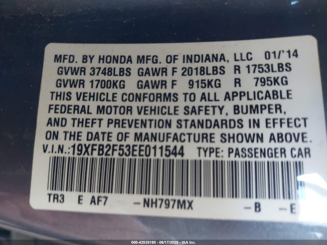 Honda r18z1 2014 19XFB2F53EE011544 Image 9