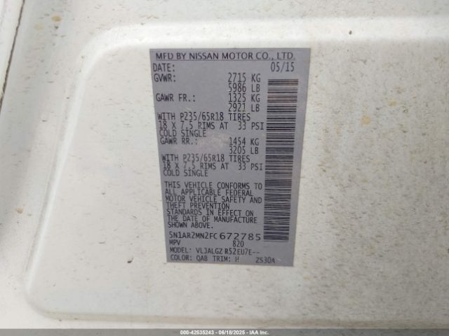2015 NISSAN PATHFINDER 5N1AR2MN2FC672785 Photo 8