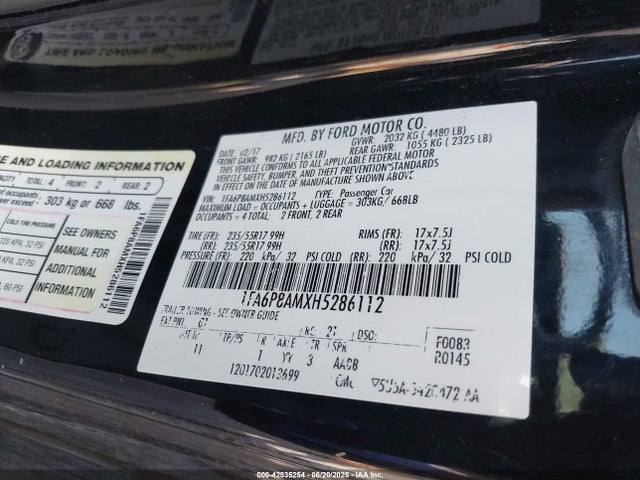Ford 3.7l 4v 2017 1FA6P8AMXH5286112 Image 9