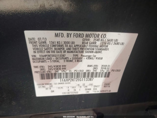 Ford Taurus 2014 1FAHP2KT2EG113387 Image 9