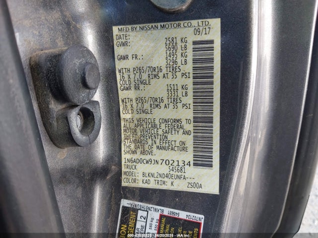 1N6AD0CW9JN702134 Nissan 2018