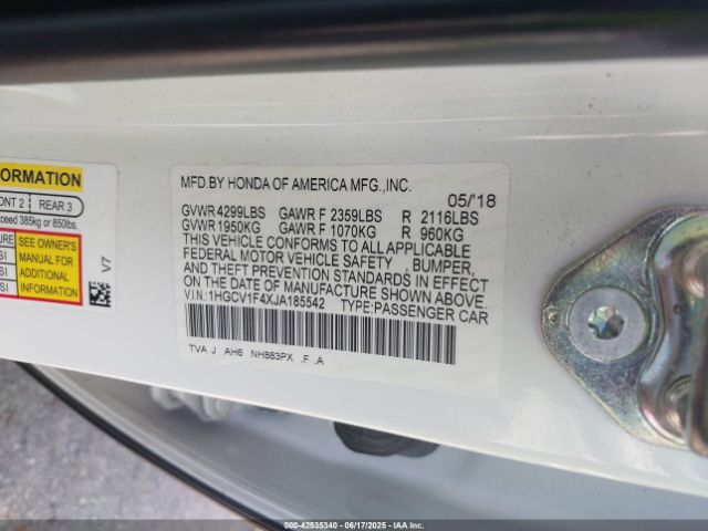 2018 HONDA ACCORD 1HGCV1F4XJA185542 Photo 8