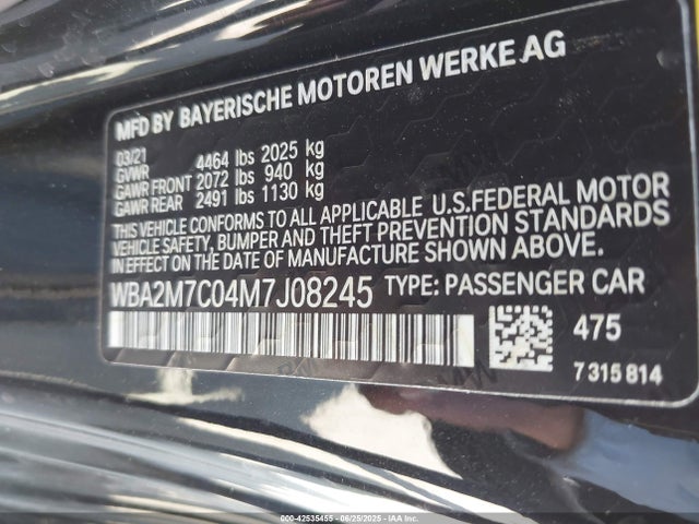 BMW 230I 2021 WBA2M7C04M7J08245 Image 9