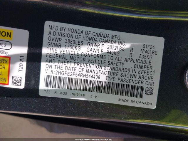 2024 HONDA CIVIC 2HGFE2F54RH544408 Photo 8