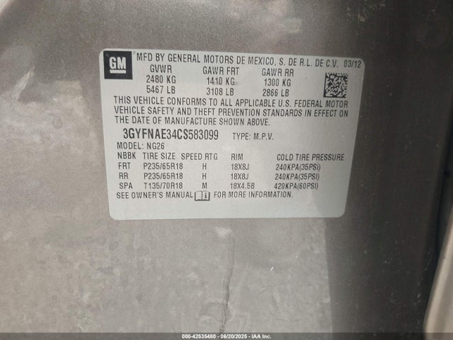 2012 CADILLAC SRX 3GYFNAE34CS583099 Photo 8